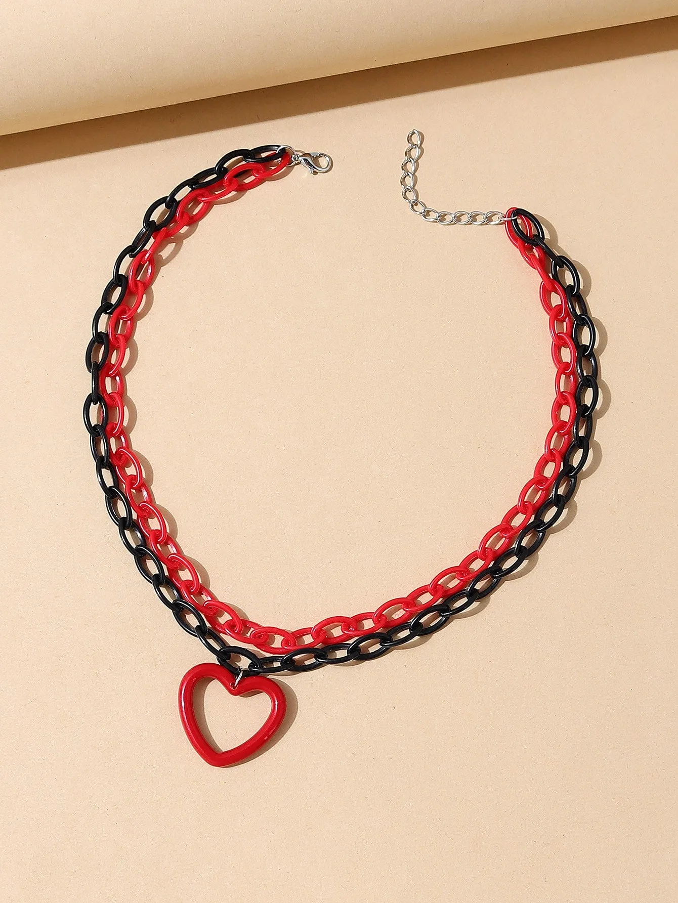 Heart Charm Black and Red Chain Layered Necklace for Women Jewelry for Women