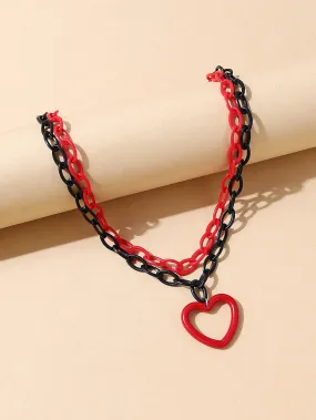 Heart Charm Black and Red Chain Layered Necklace for Women Jewelry for Women