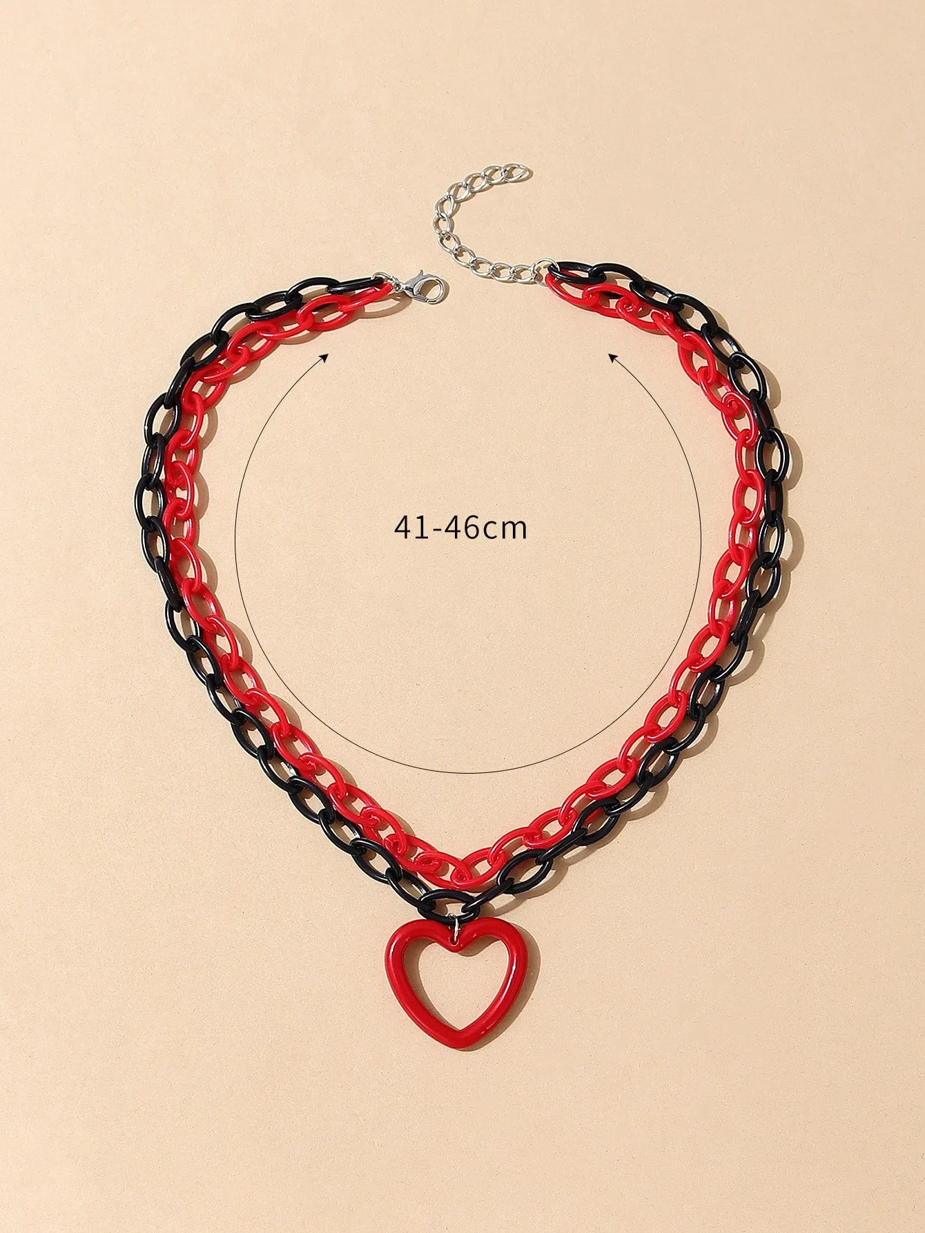 Heart Charm Black and Red Chain Layered Necklace for Women Jewelry for Women