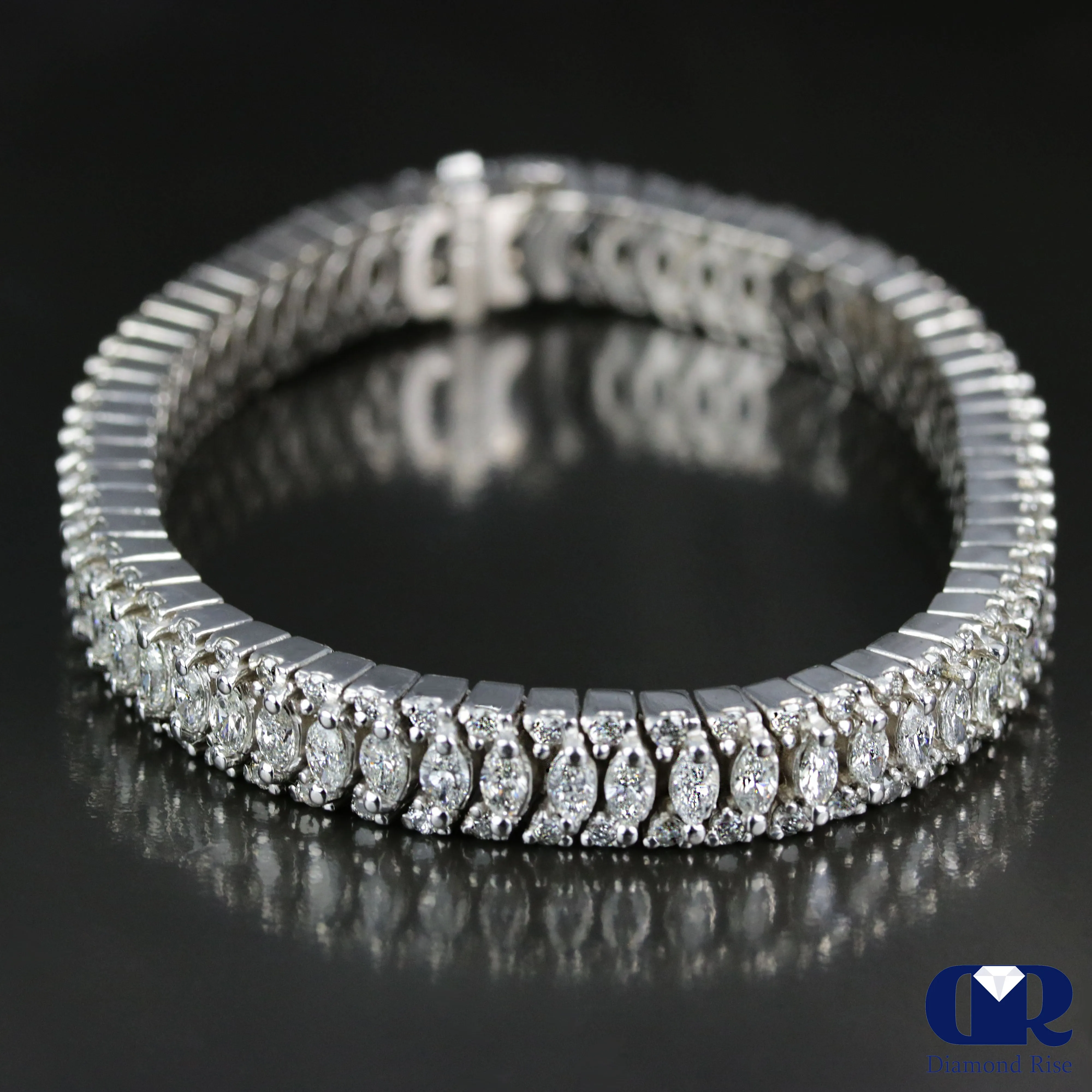 Heavy 11.42 Carat Diamond Tennis Bracelet In 14K White Gold