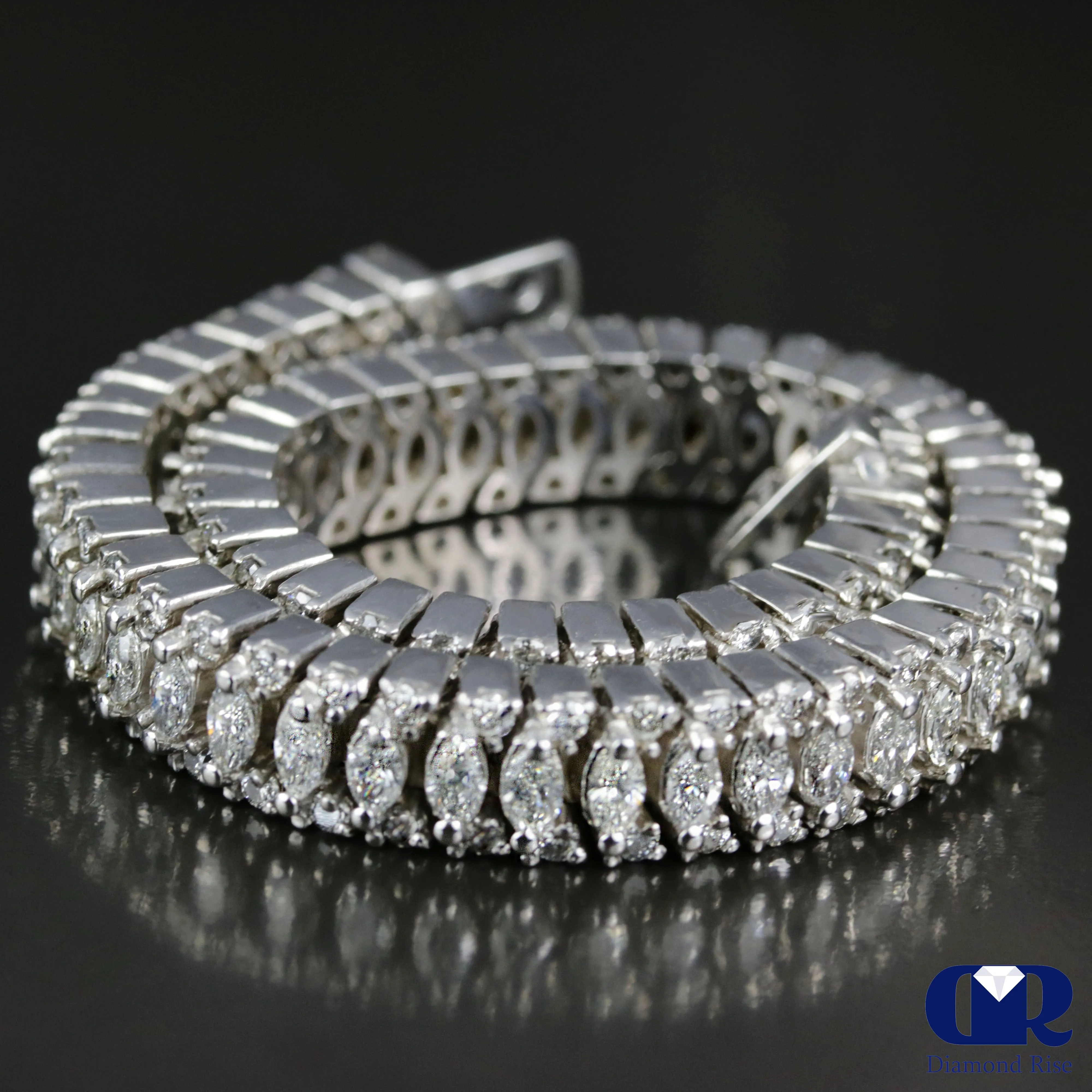 Heavy 11.42 Carat Diamond Tennis Bracelet In 14K White Gold