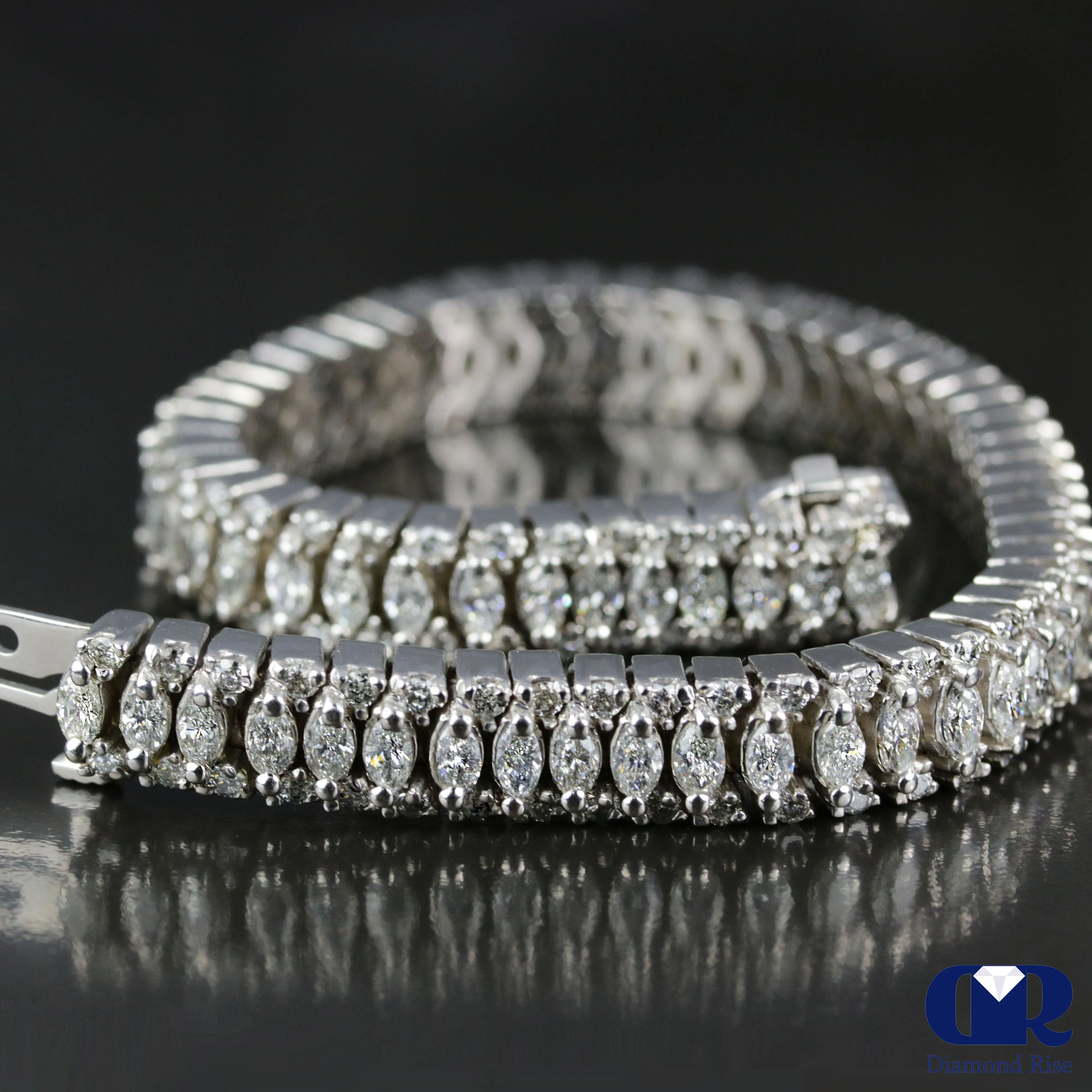 Heavy 11.42 Carat Diamond Tennis Bracelet In 14K White Gold