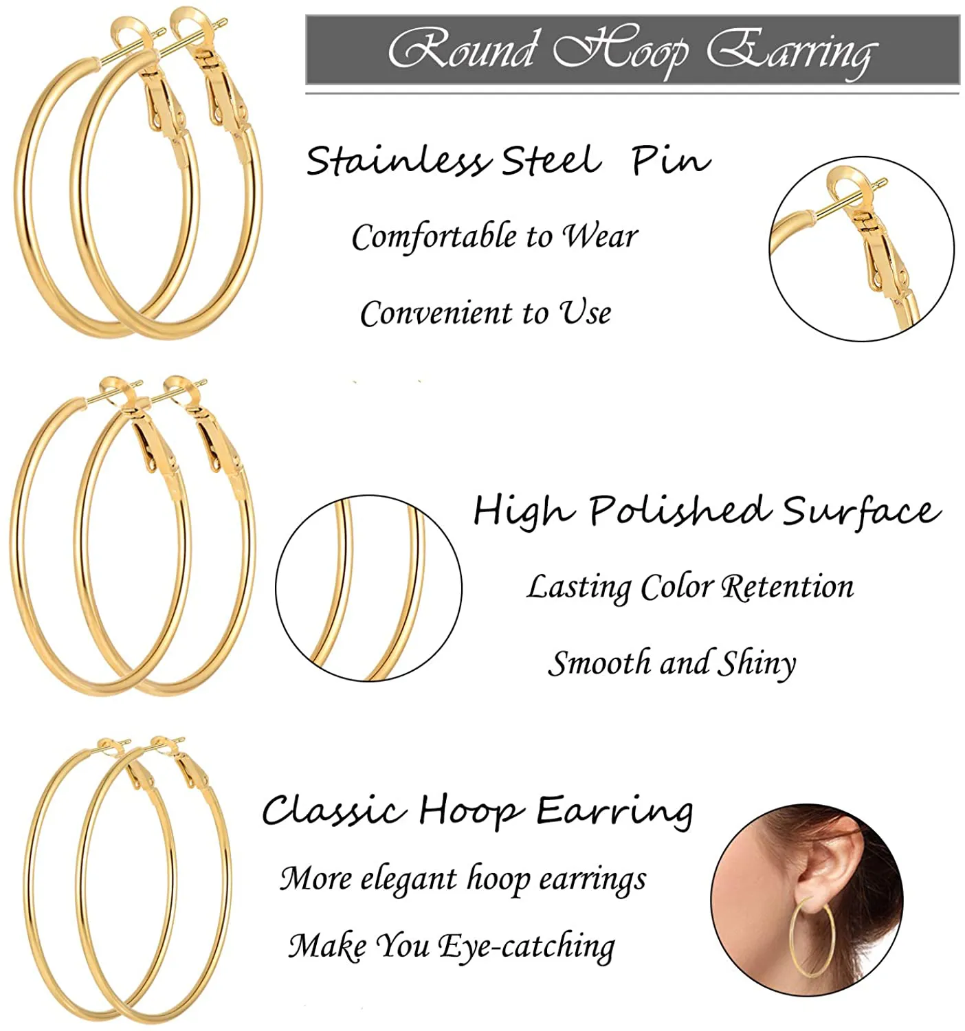 Hoop Earrings for Women Girls, Stainless Steel Hypoallergenic Geometric Hoops Women's Earrings Loop Earrings Set