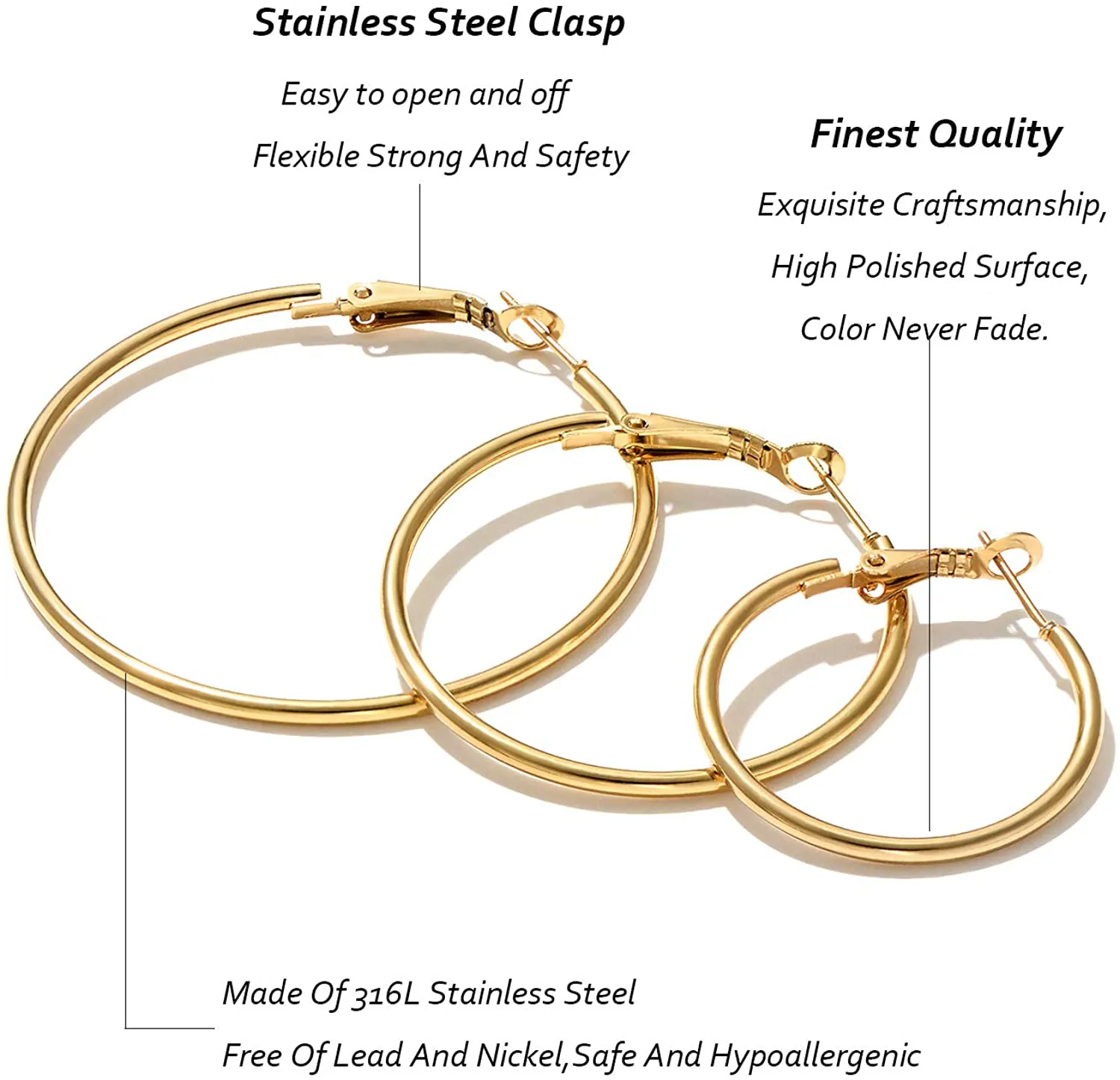 Hoop Earrings for Women Girls, Stainless Steel Hypoallergenic Geometric Hoops Women's Earrings Loop Earrings Set