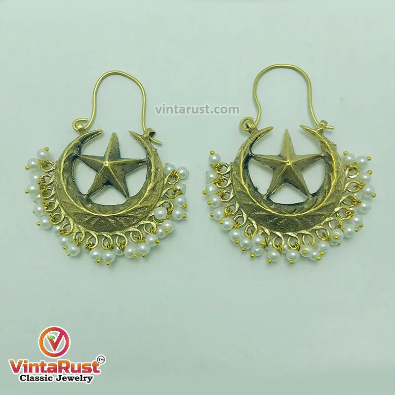 Hoop Style Antique Earrings With Small Pearls