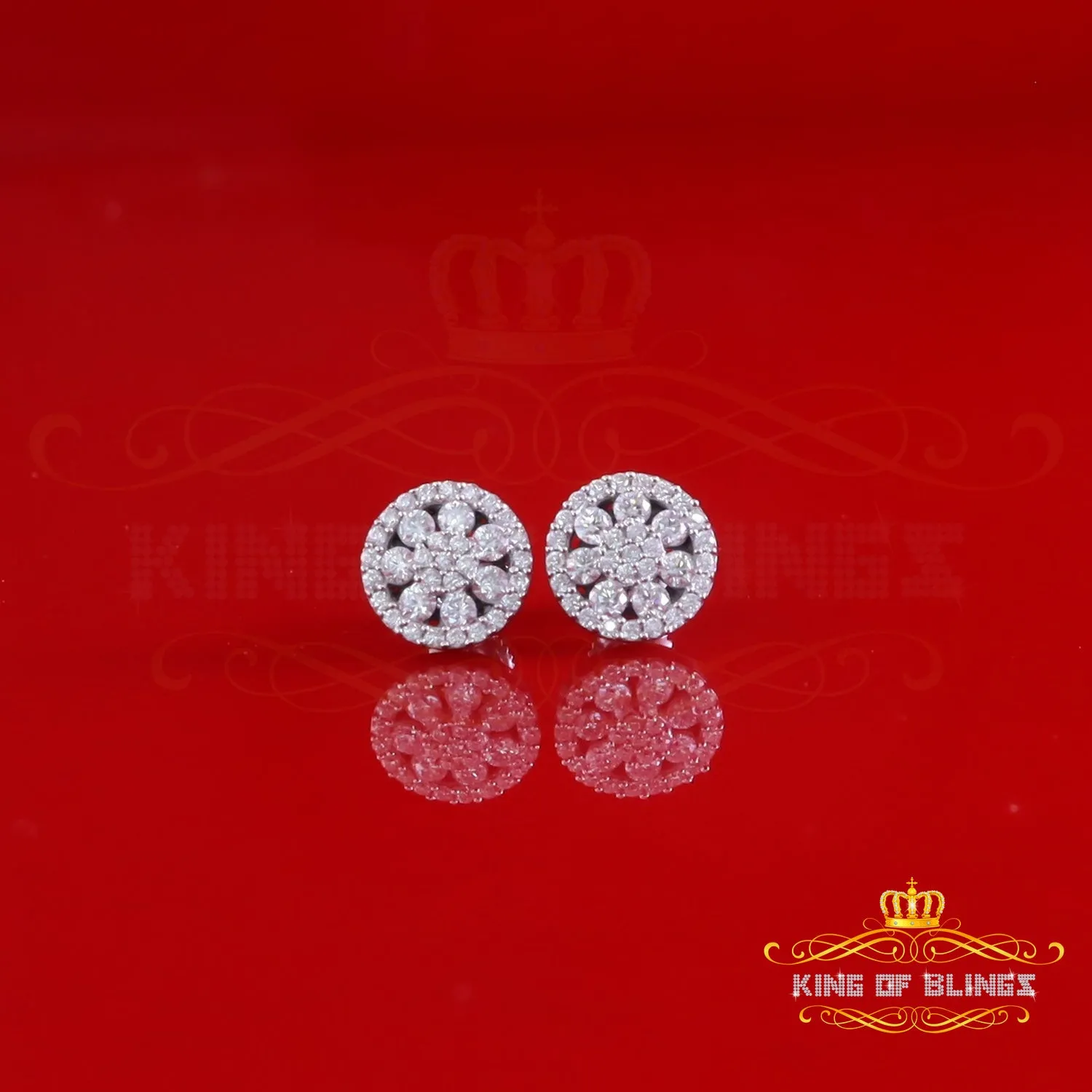 King of Bling's New 0.66ct VVS 'D' Moissanite Men's/Womens 925 Silver White FLoral Stud Earrings