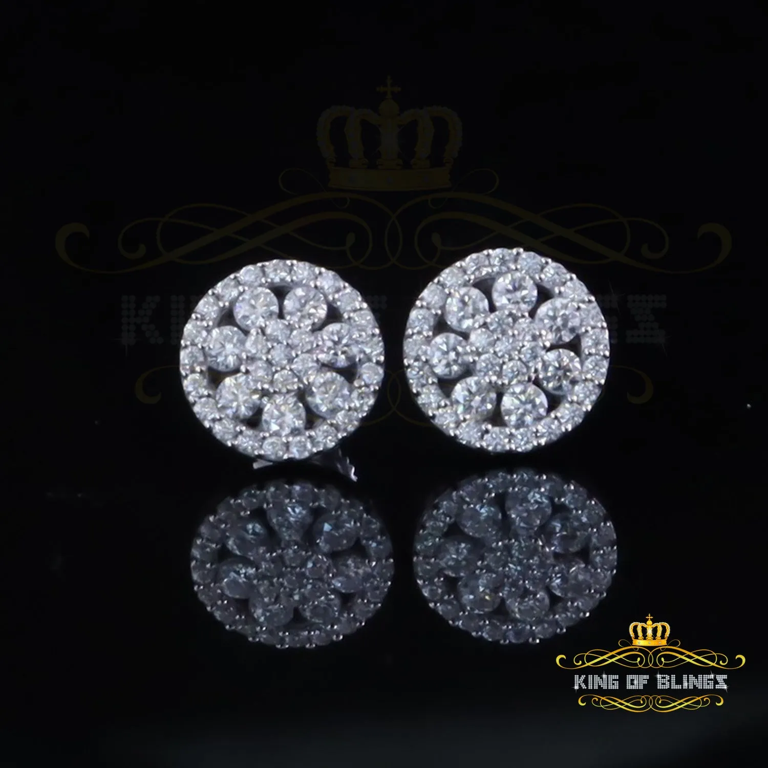 King of Bling's New 0.66ct VVS 'D' Moissanite Men's/Womens 925 Silver White FLoral Stud Earrings