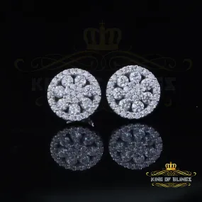 King of Bling's New 0.66ct VVS 'D' Moissanite Men's/Womens 925 Silver White FLoral Stud Earrings