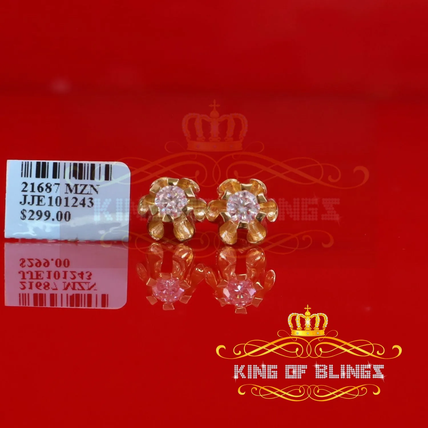 King  of Bling's Women's Stud Earrings 1.00ct 925 Silver Moissanite European cut White Buttercups