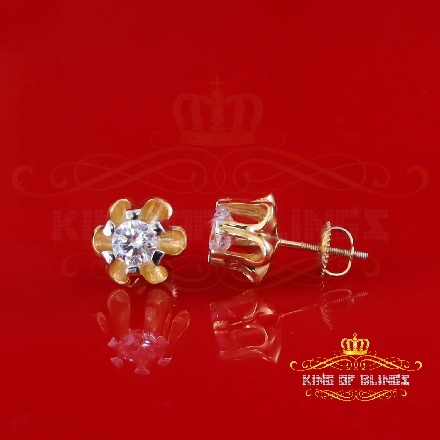 King  of Bling's Women's Stud Earrings 1.00ct 925 Silver Moissanite European cut White Buttercups