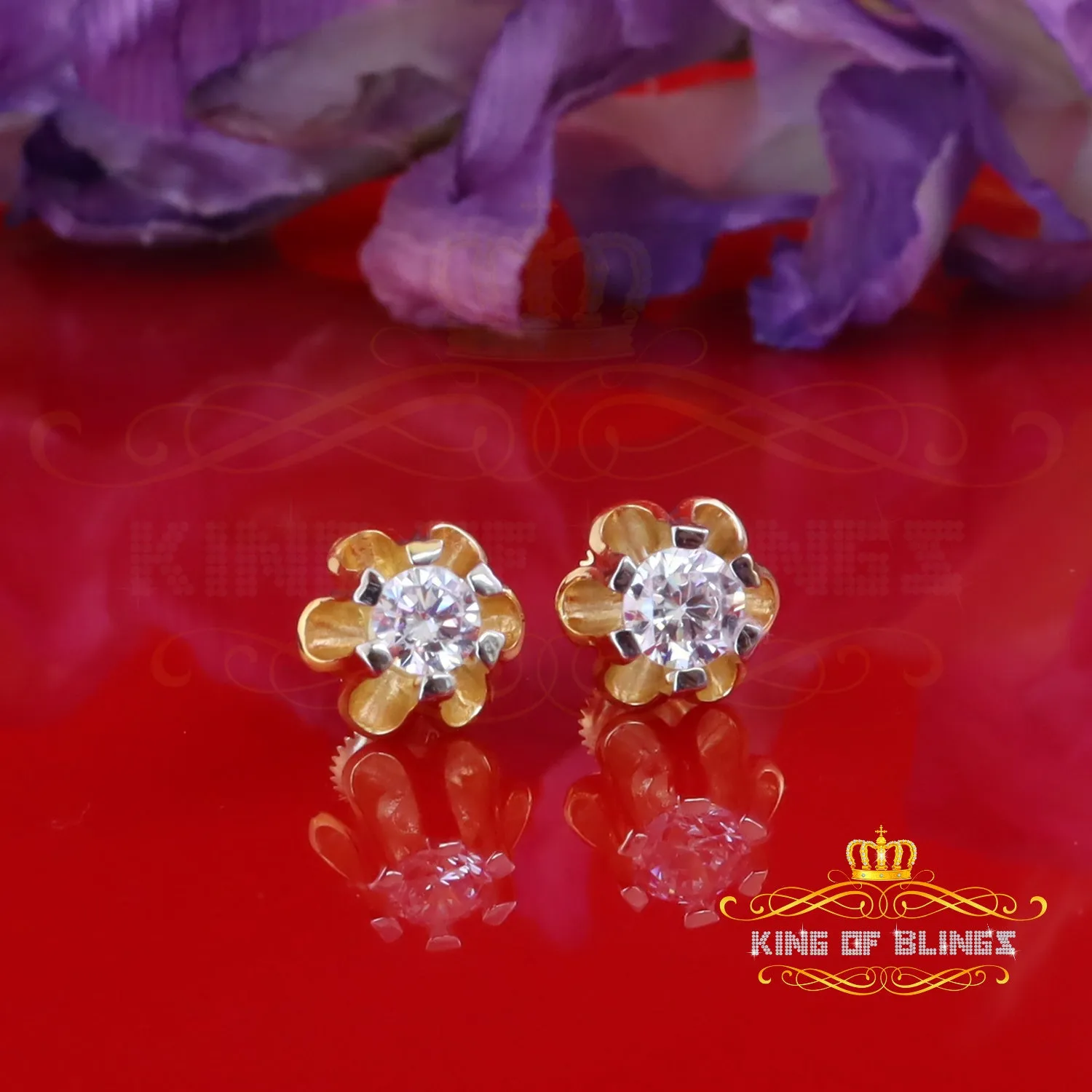 King  of Bling's Women's Stud Earrings 1.00ct 925 Silver Moissanite European cut White Buttercups