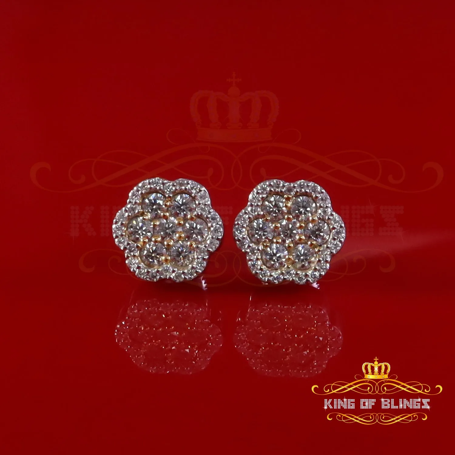 King of Bling's Yellow/White Floral Silver 1.50ct VVS 'D' Moissanite 925 Earrings Men's/Womens