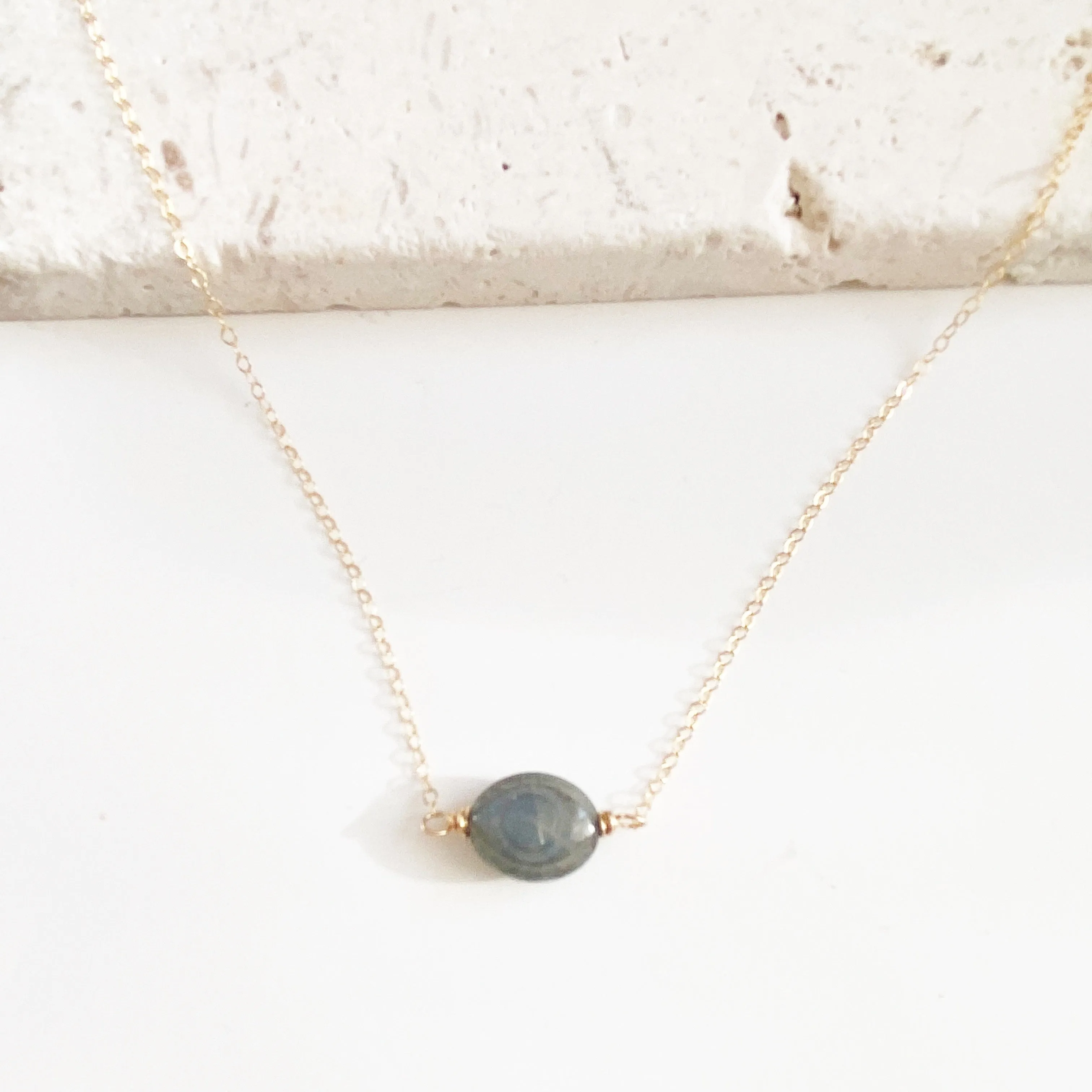 Labradorite Evil Eye Choker Necklace in Gold or Silver (15.5 inches)