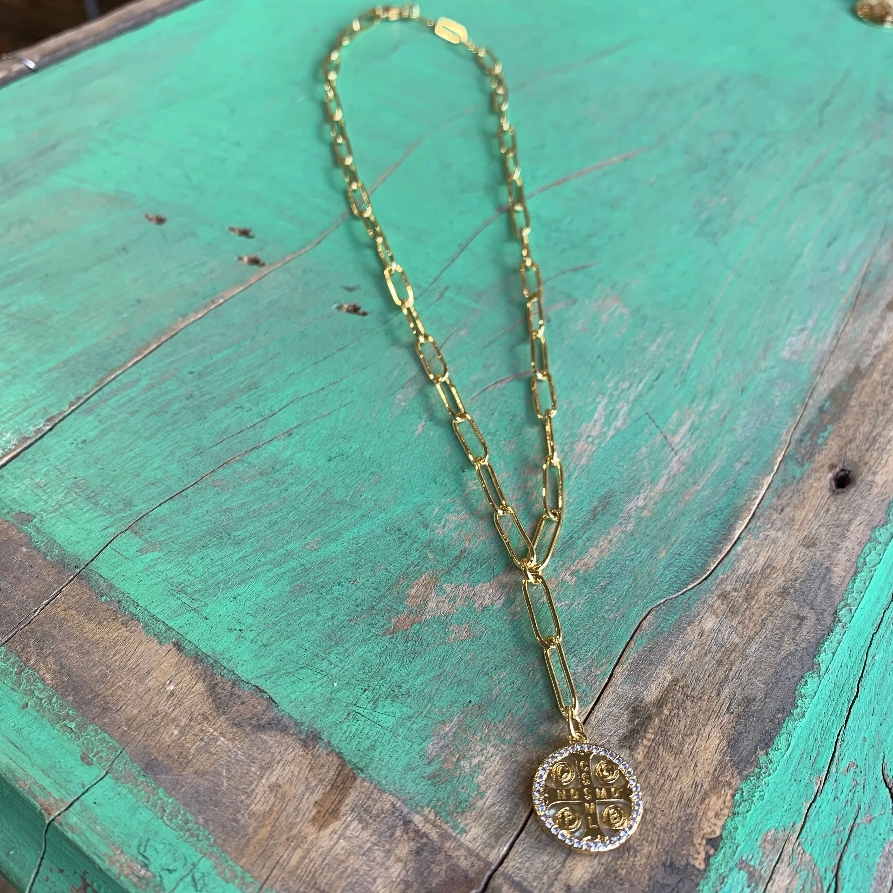 Layering St Benedict Gold Chain Necklaces