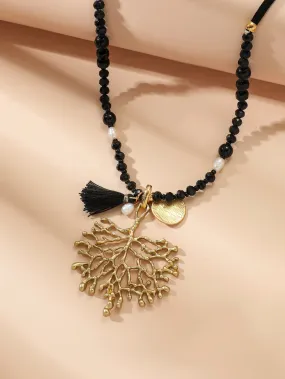 Leaf Roots & Tassel Charm Beaded Necklace for Women Jewelry for Women Gift for