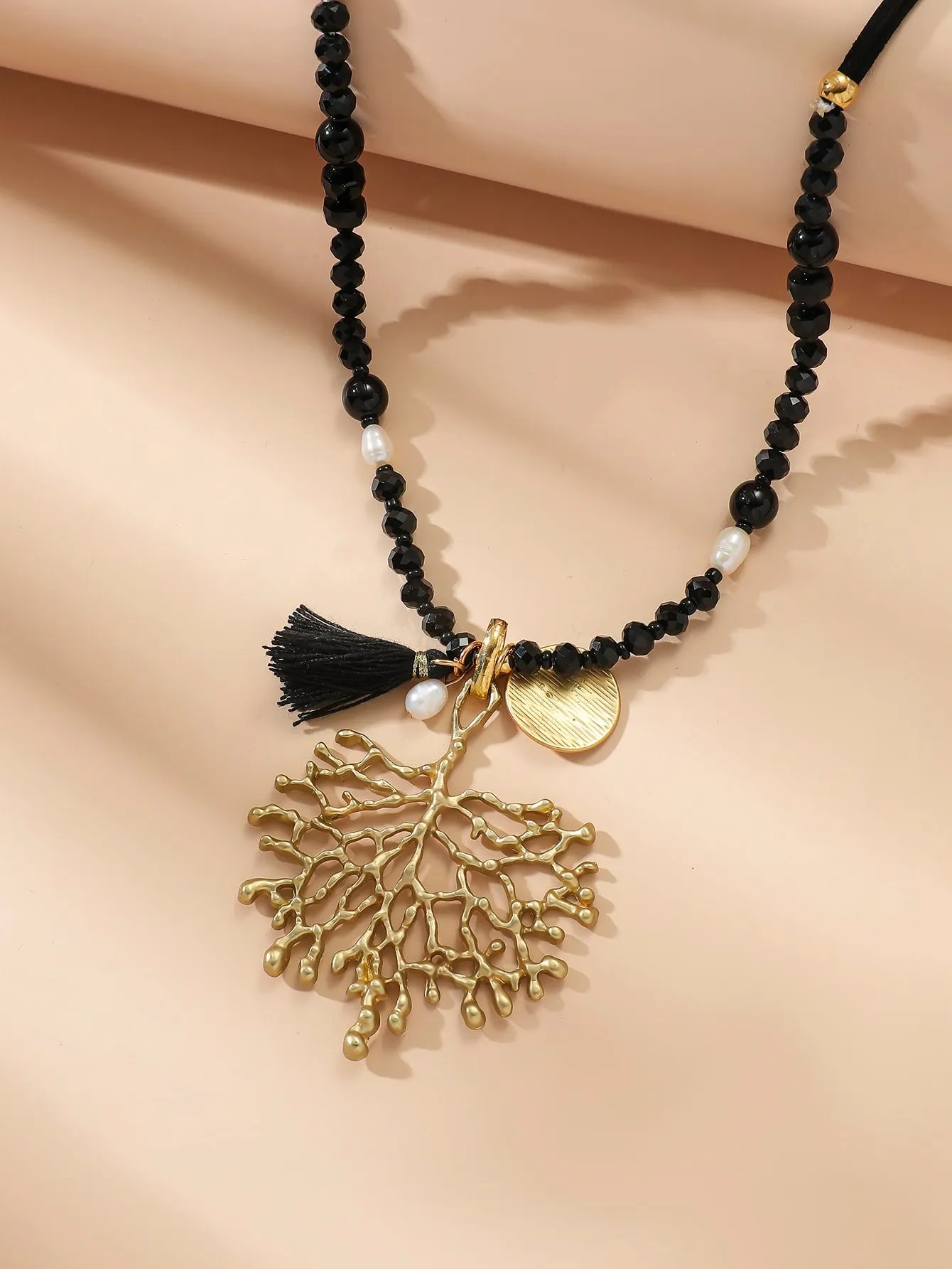 Leaf Roots & Tassel Charm Beaded Necklace for Women Jewelry for Women Gift for