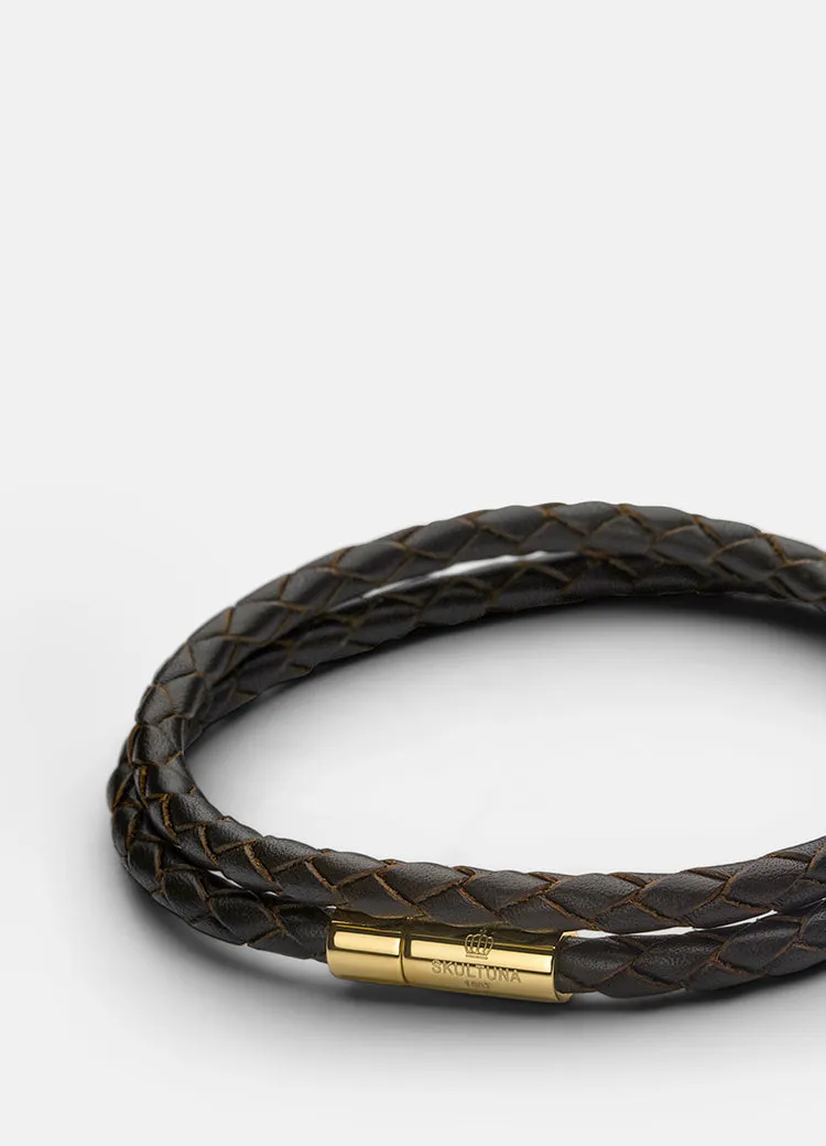 Leather Bracelet | 4mm | Gold | Dark Brown