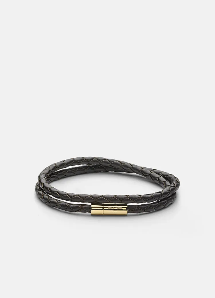 Leather Bracelet | 4mm | Gold | Dark Brown