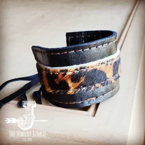 **Leather Cuff w/ Adjustable Tie in Black and Leopard 001w