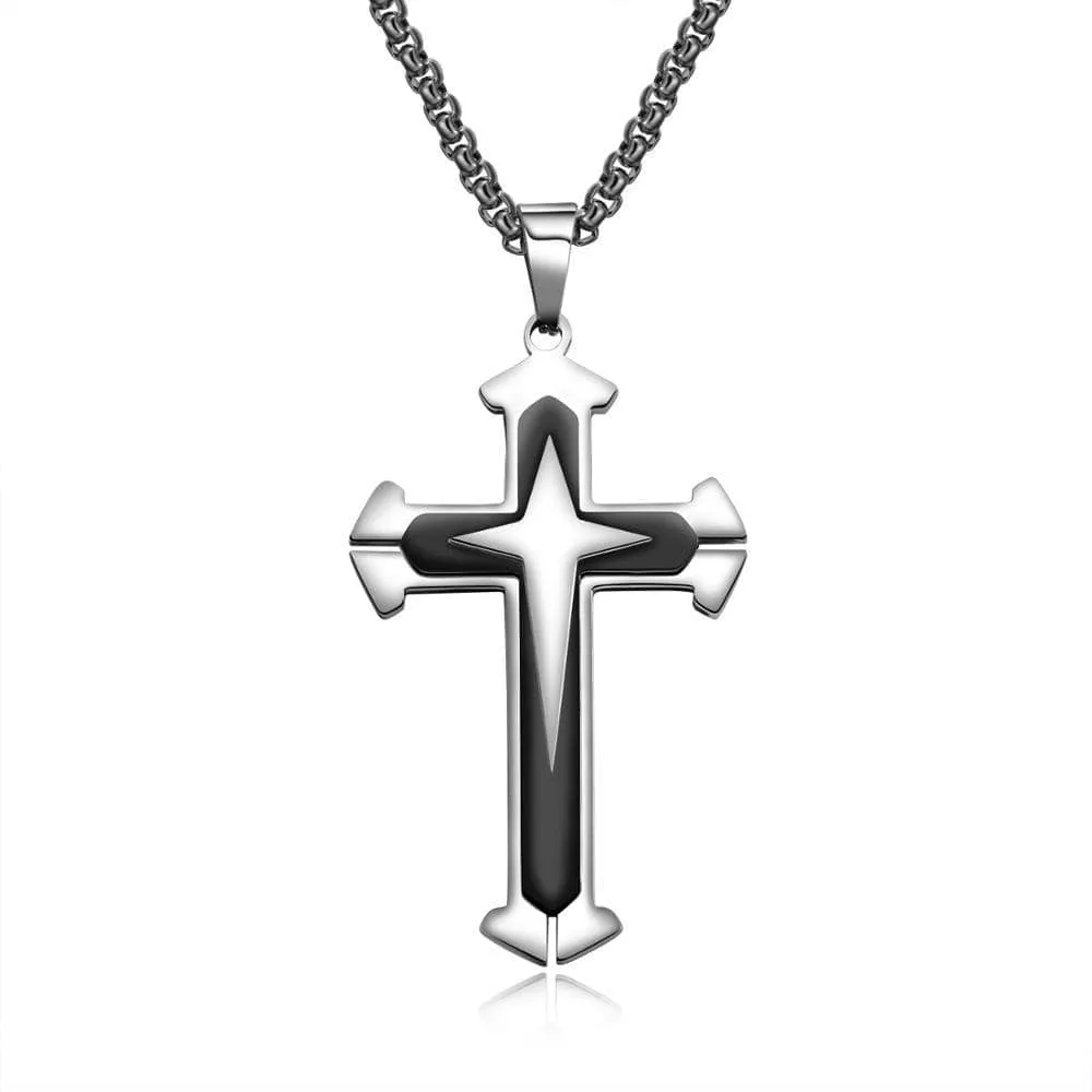 Men's Christian Necklace <br> Layered Black