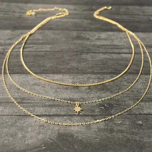 Mixed Chain Layered Starburst Necklace (GOLD OR SILVER)