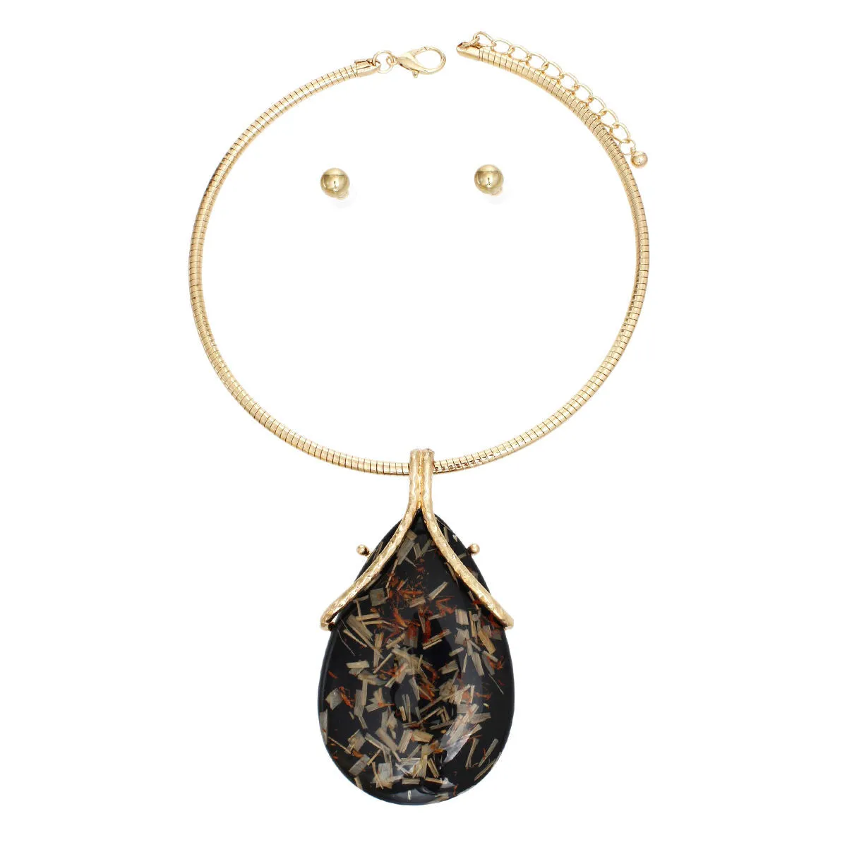 Pendant Necklace Gold Black Teardrop for Women