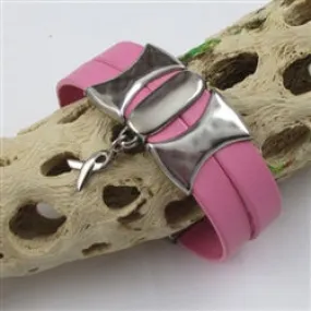 Pink Awareness Cuff Leather Bracelet