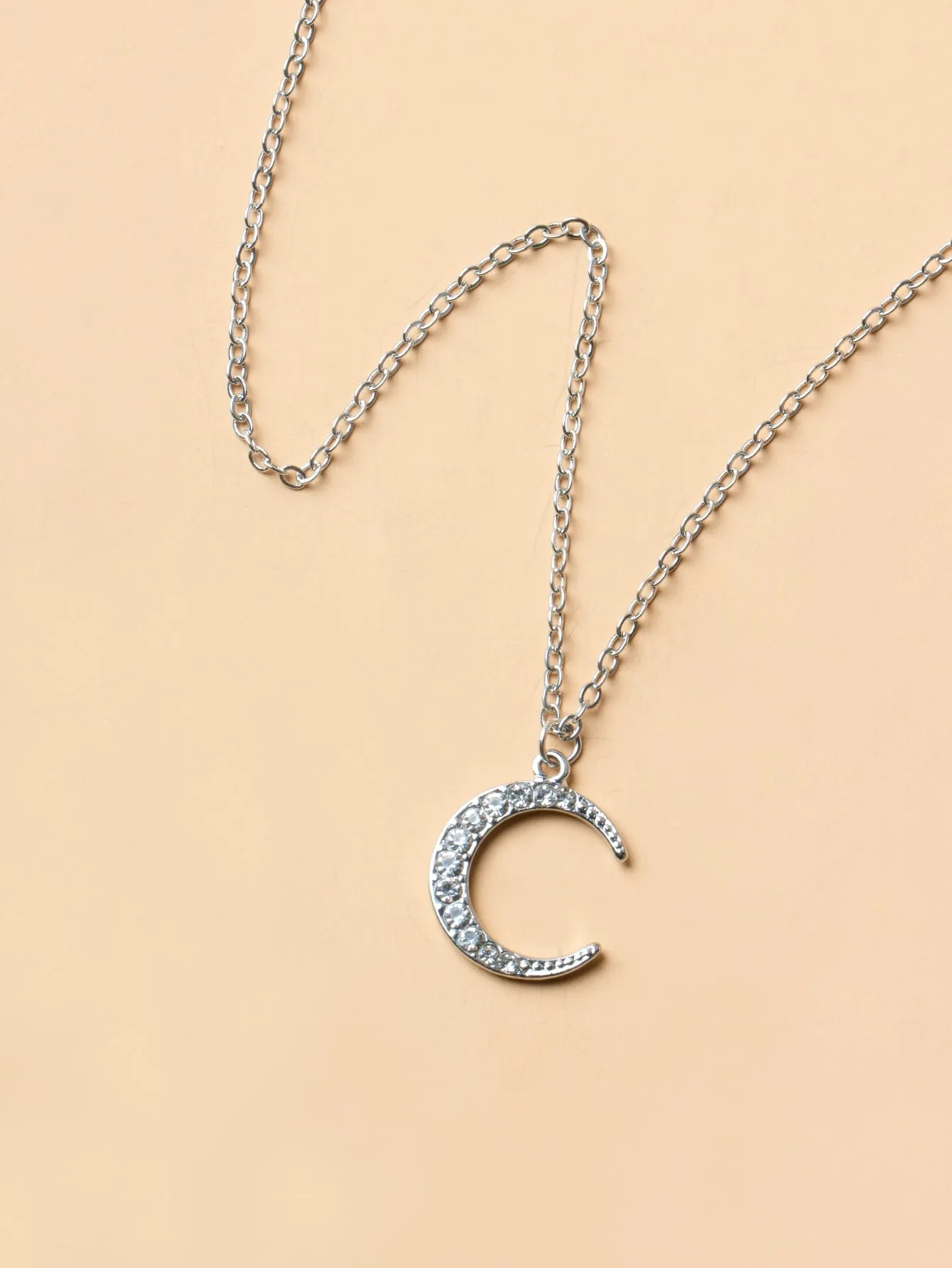 Rhinestone Moon Pendant Necklace for Women Girls Accessories Jewelry Gifts Gift