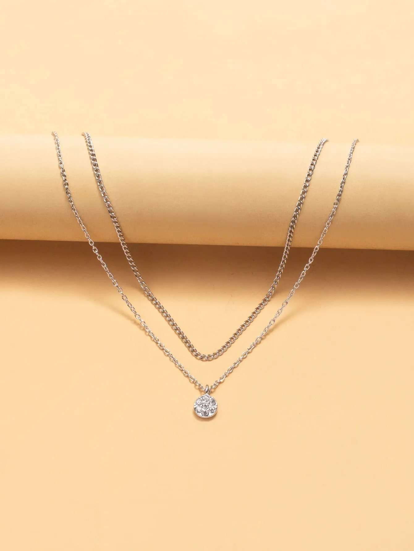 Rhinestone Round Charm Layered Necklace for Women Jewelry for Women Gift for Her