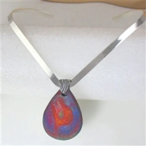 Silver Choker with Handmade Blue Teardrop Raku Pendant