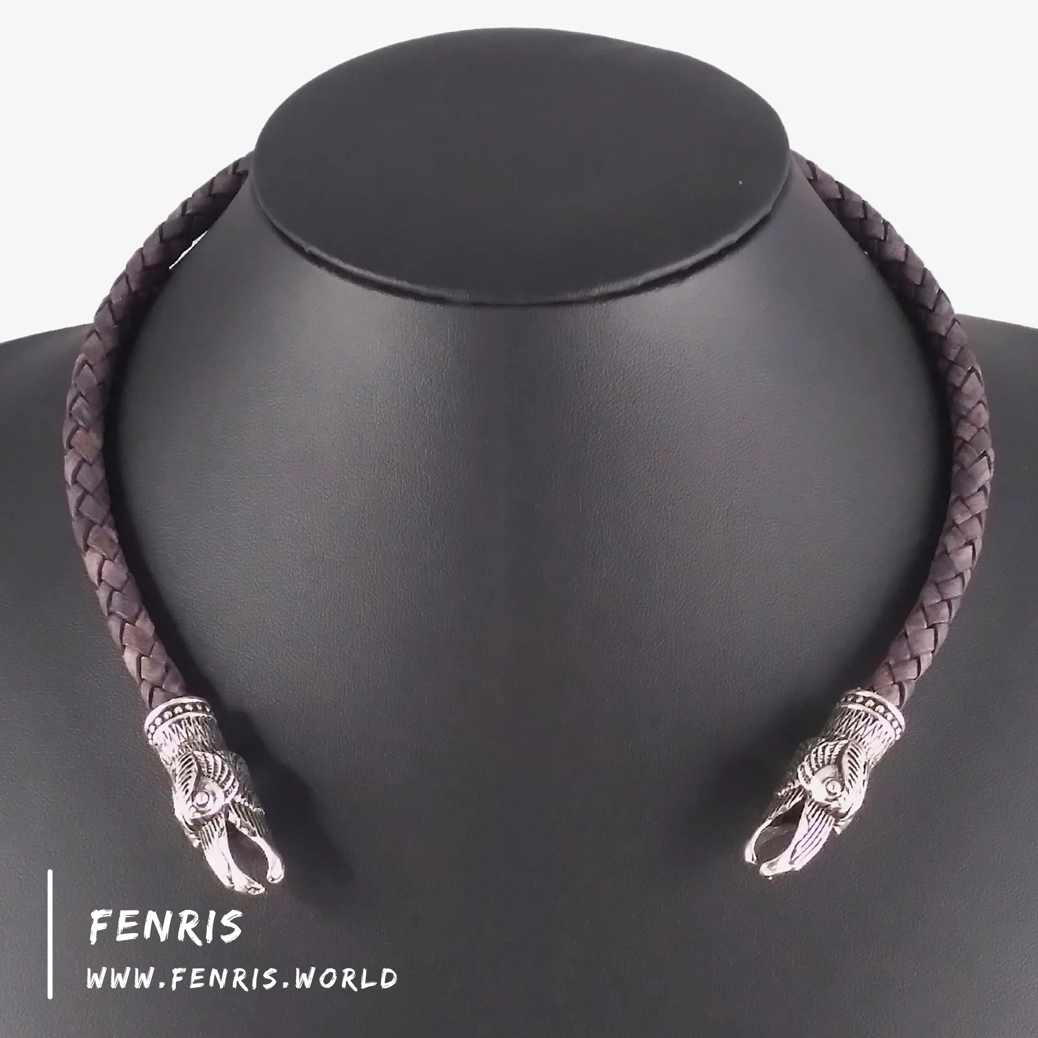 Silver Torc Raven Ancient Gray Leather | Fenris