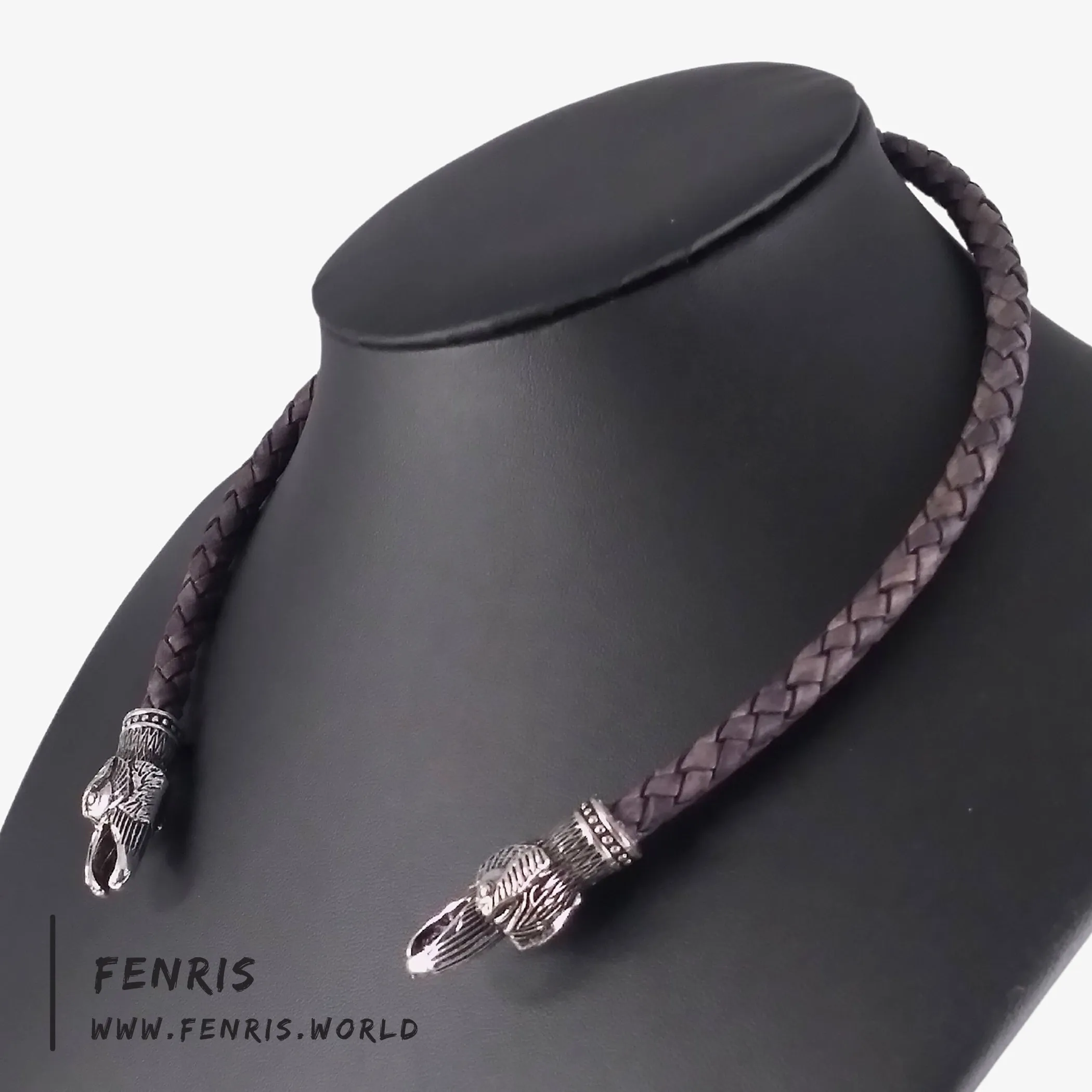 Silver Torc Raven Ancient Gray Leather | Fenris