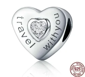 Silver Travel with You Heart Beads fit original Charm