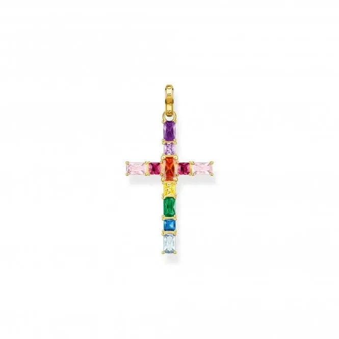 Sterling Silver Gold Plated Cross Colourful Stones Pendant PE939-996-7