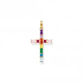 Sterling Silver Gold Plated Cross Colourful Stones Pendant PE939-996-7