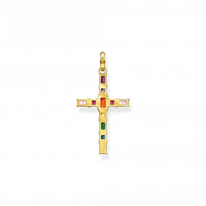 Sterling Silver Gold Plated Cross Colourful Stones Pendant PE939-996-7