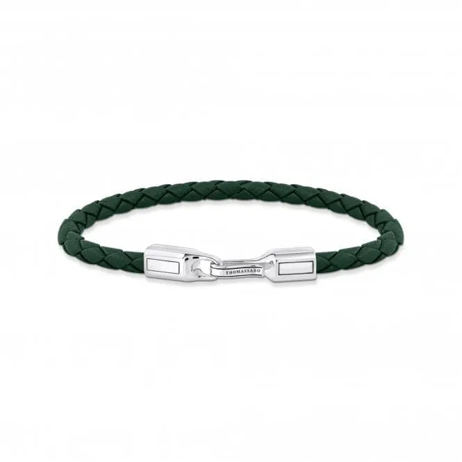 Sterling Silver Green Leather Bracelet A2149-682-6