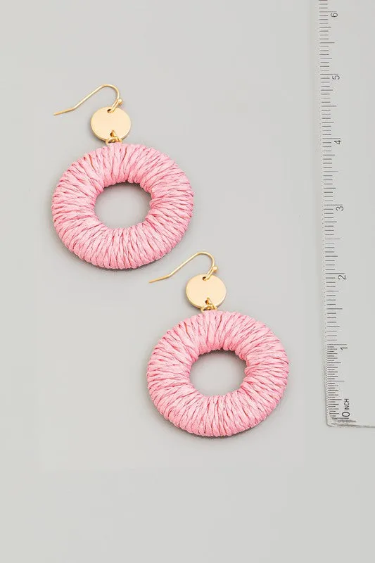 Straw Braided Hoop Dangle Earrings