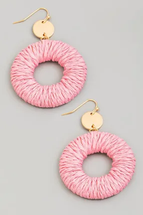 Straw Braided Hoop Dangle Earrings