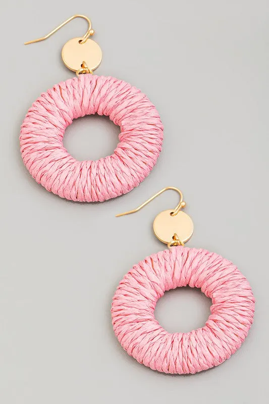 Straw Braided Hoop Dangle Earrings