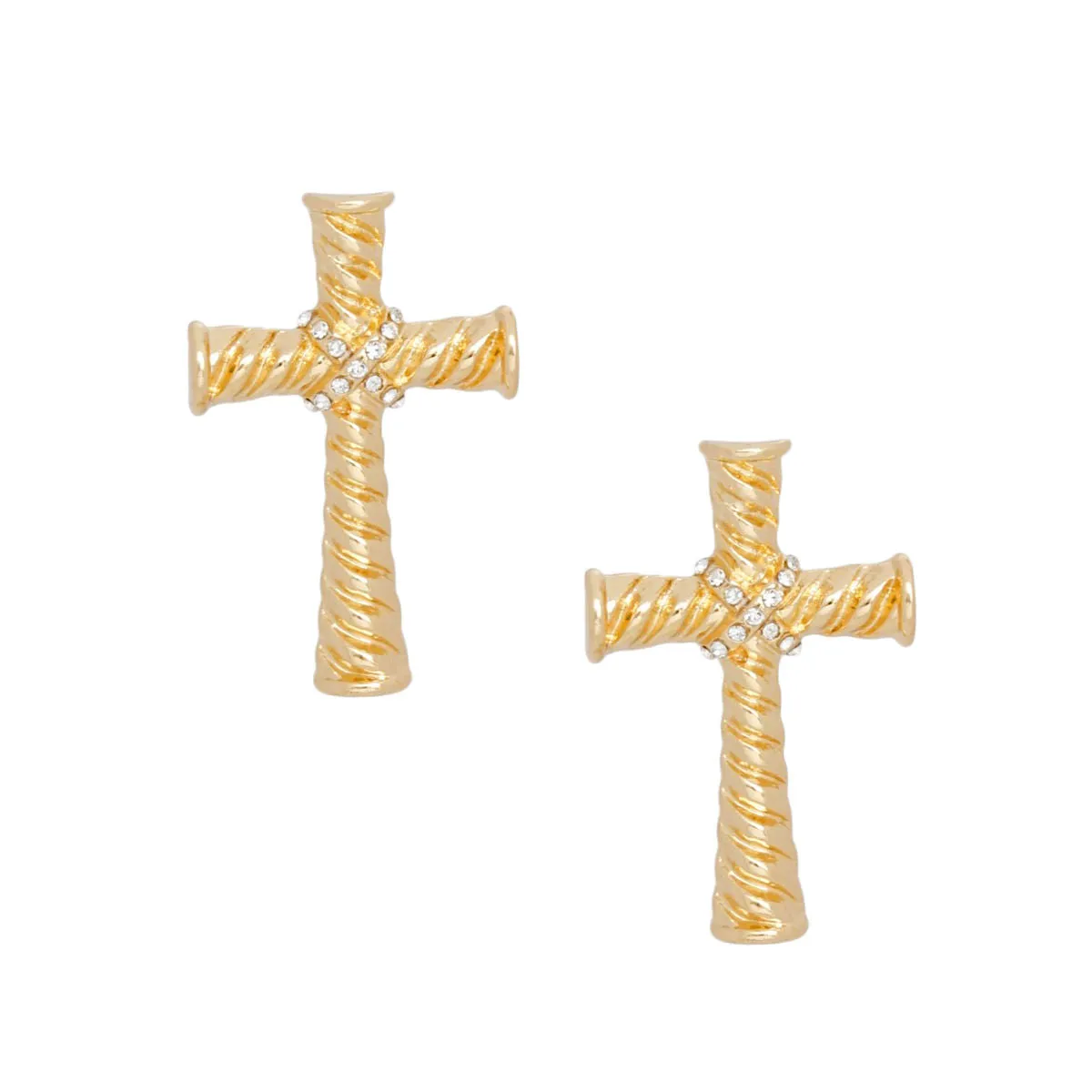 Stud Gold Cross Ridged Texture Earrings Women