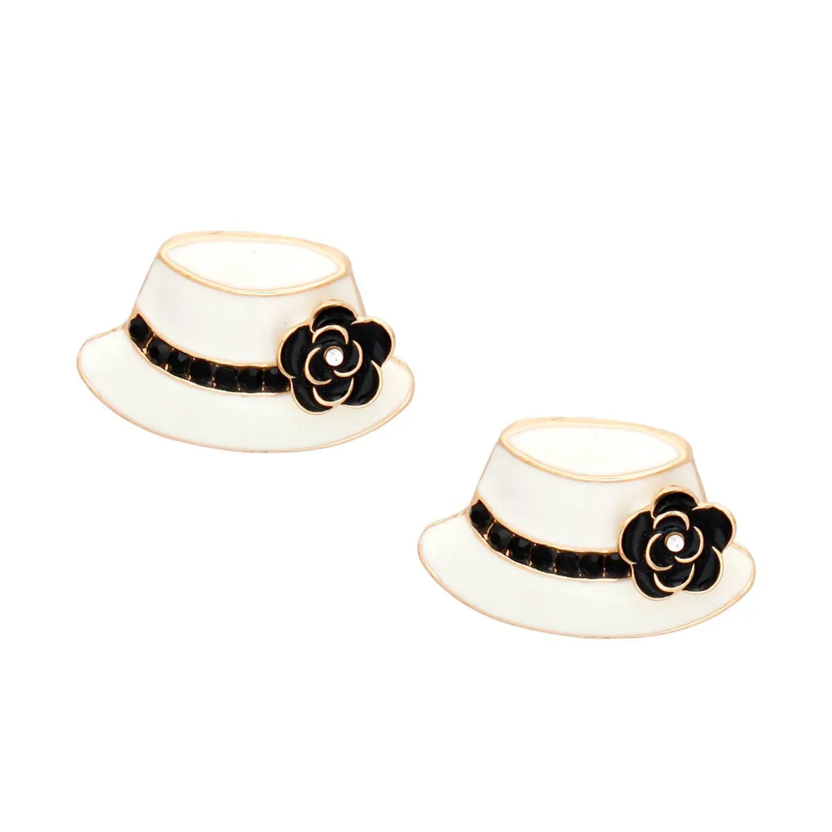 Studs White Gold Camellia Ladies Hat Earrings