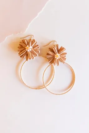 Suzie Fawn Floral Hoop Earrings | Floral Raffia Detail Hoops | Neutral Boho Chic Earrings