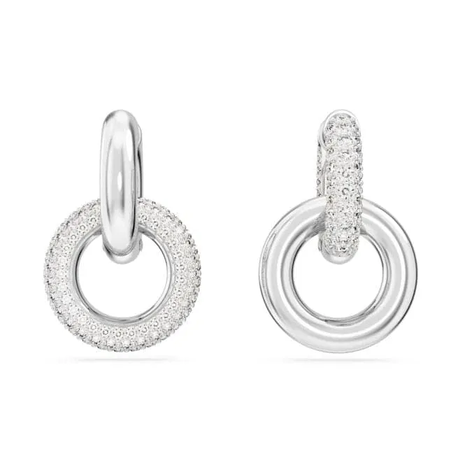 Swarovski Dextera White Rhodium plated Asymmetric Interlocking loop Hoop Earrings 5671807