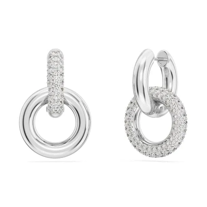 Swarovski Dextera White Rhodium plated Asymmetric Interlocking loop Hoop Earrings 5671807