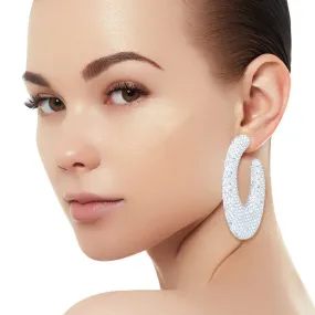 Teardrop Clear Stone Crusted Open Hoop Earrings