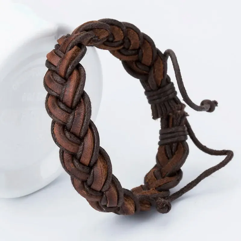 TYO Wholesale Bracelets New Fashion Charm Leather Bangle Men's Bracelets Popular Boys DIY Bandage Strand Handmade Weave Bracelet