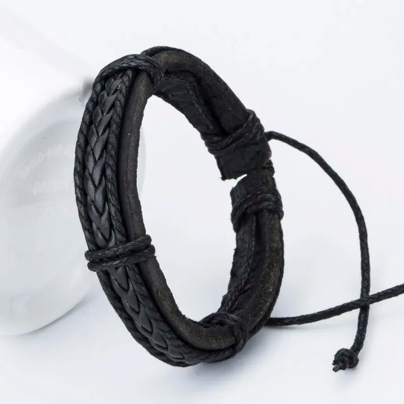 TYO Wholesale Bracelets New Fashion Charm Leather Bangle Men's Bracelets Popular Boys DIY Bandage Strand Handmade Weave Bracelet