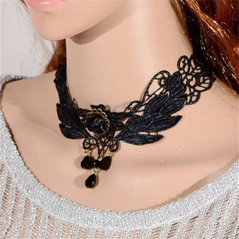 VenusFox Black Rose Flower Choker Necklace