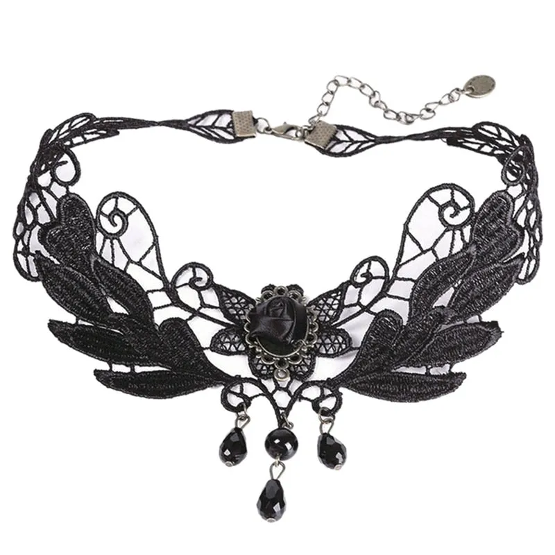 VenusFox Black Rose Flower Choker Necklace